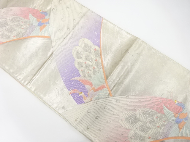 JAPANESE KIMONO / ANTIQUE FUKURO OBI / SILK / WOVEN PEACOCK